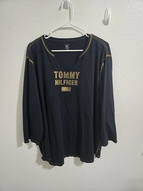 Tommy Hilfiger | Navy Long Sleeve Top with Gold Logo Stitching